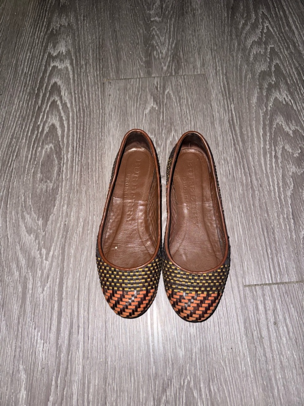 Burberry Brown Woven Flats with Orange & Yellow Accents